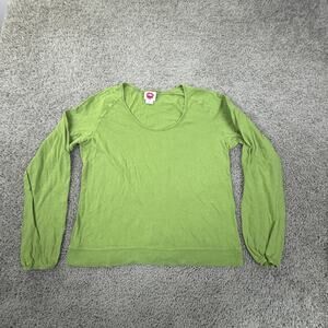 Fiorucci Shirt Womens XL Green Scoop Neck Long Sleeve Basic Tee Cotton Top